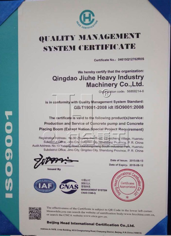 ISO9001 Quality Management System Certificate